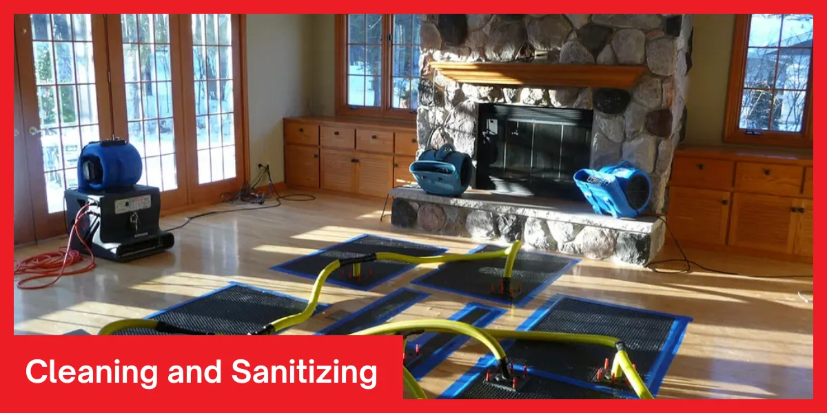 Cleaning and sanitizing process for water damage restoration.